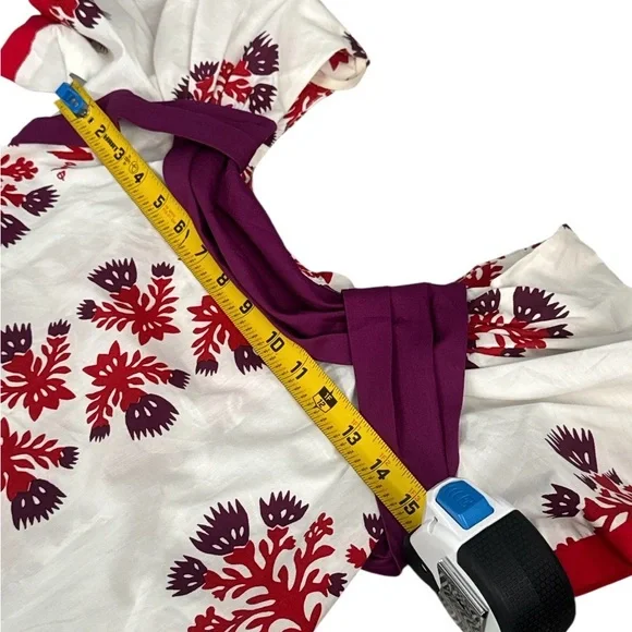 Embroidered White Maxi Dress with Red Motifs & Purple Hem - Picture 6 of 7